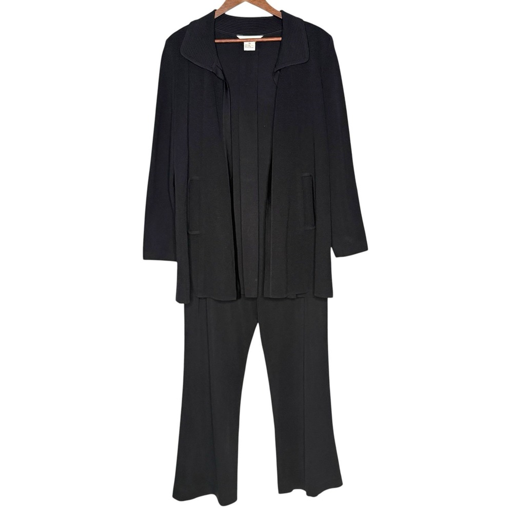 Exclusively Misook XL Black Open Front Cardigan & Pull On Pants 2pc Matching Set